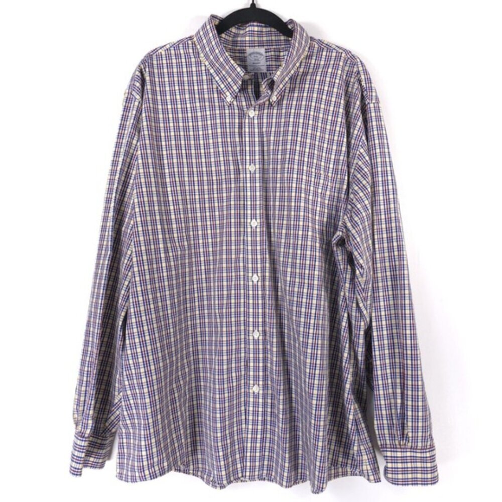 BROOKS BROTHERS 1818 REGENT Button Down Long Sleeve Shirt Plaid Multi Cotton XXL